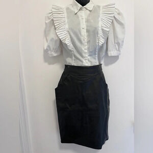 Vintage Cedars Leather black Pencil midi Skirt